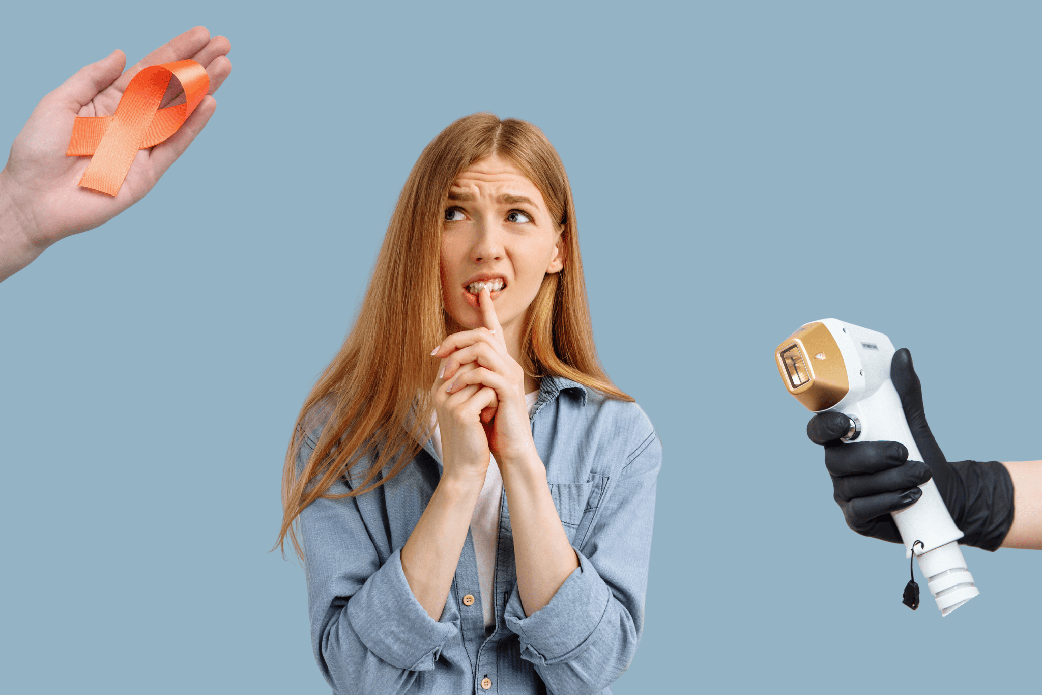 Une femme qui se demande si l'épilation laser est cancérigène