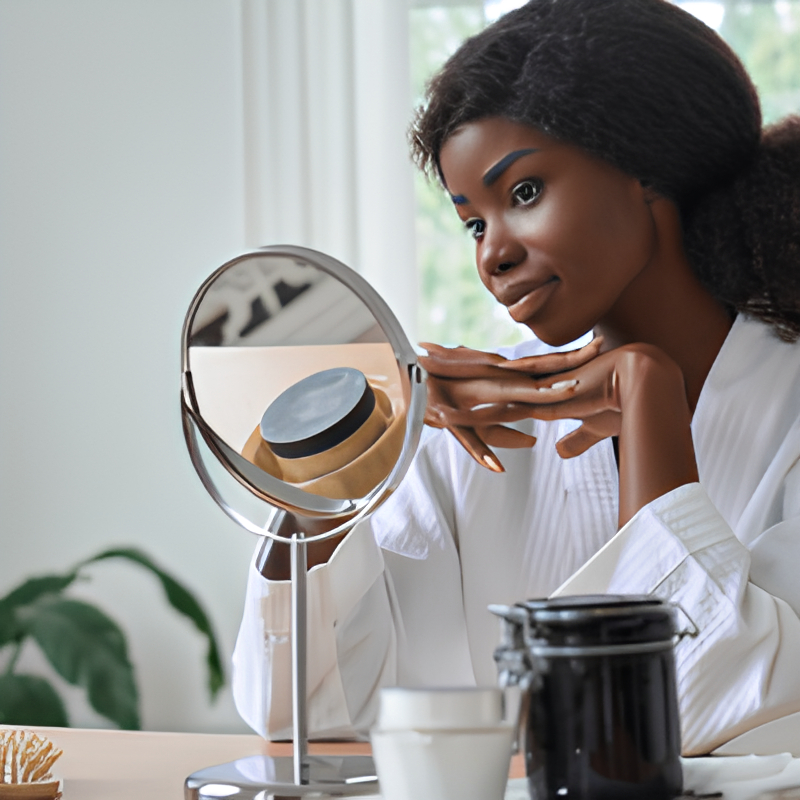 Fille qui se regarde dans un miroir