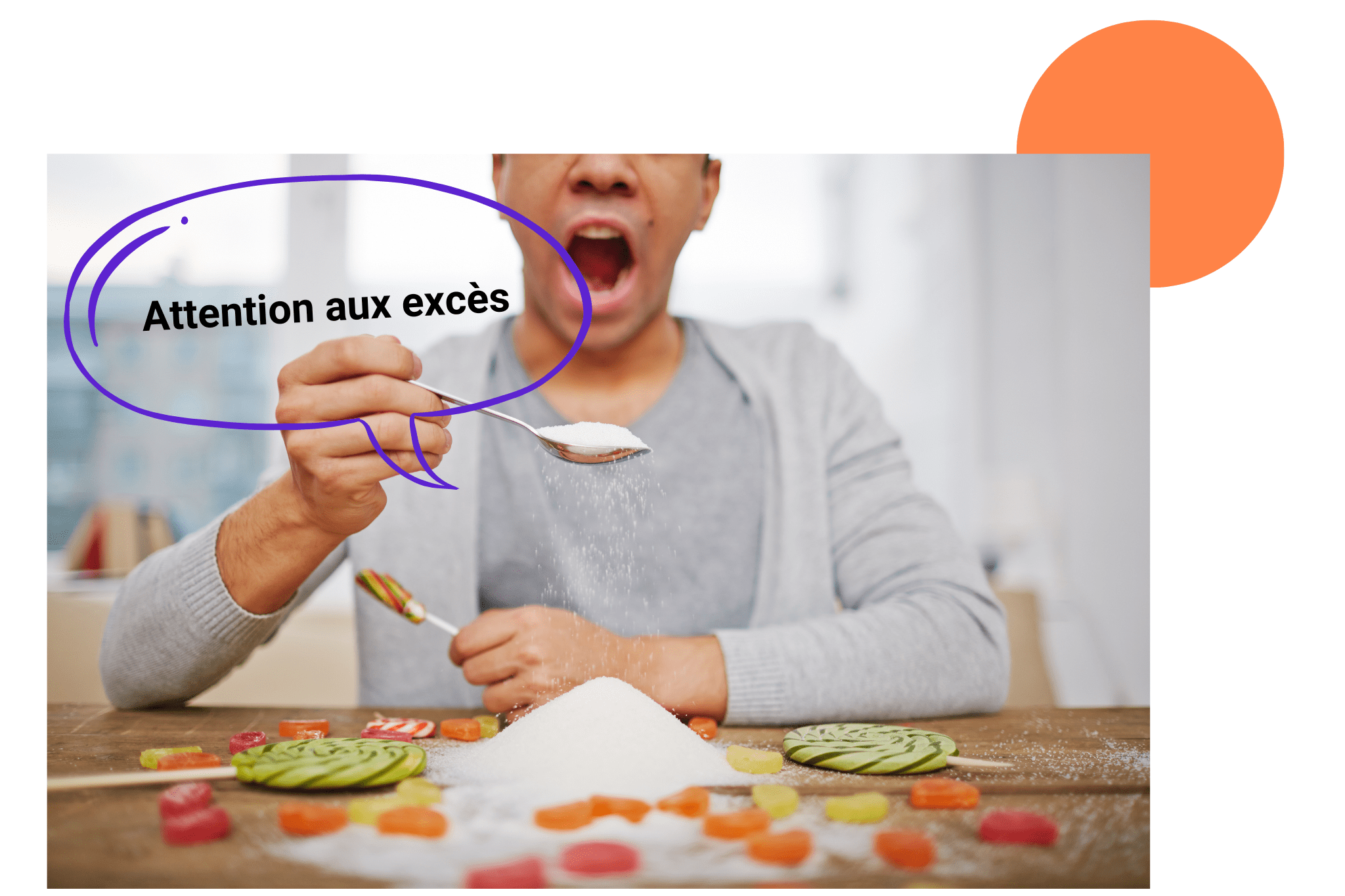 une femme qui mange du sucre en excès